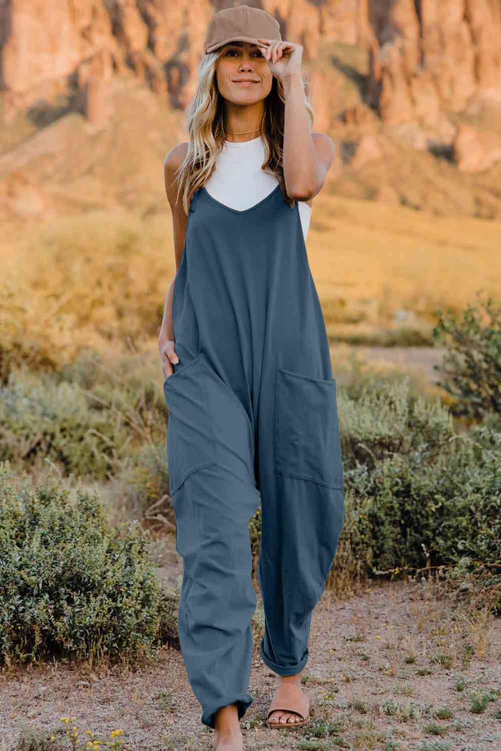 V-Neck Sleeveless Jumpsuit with Pockets