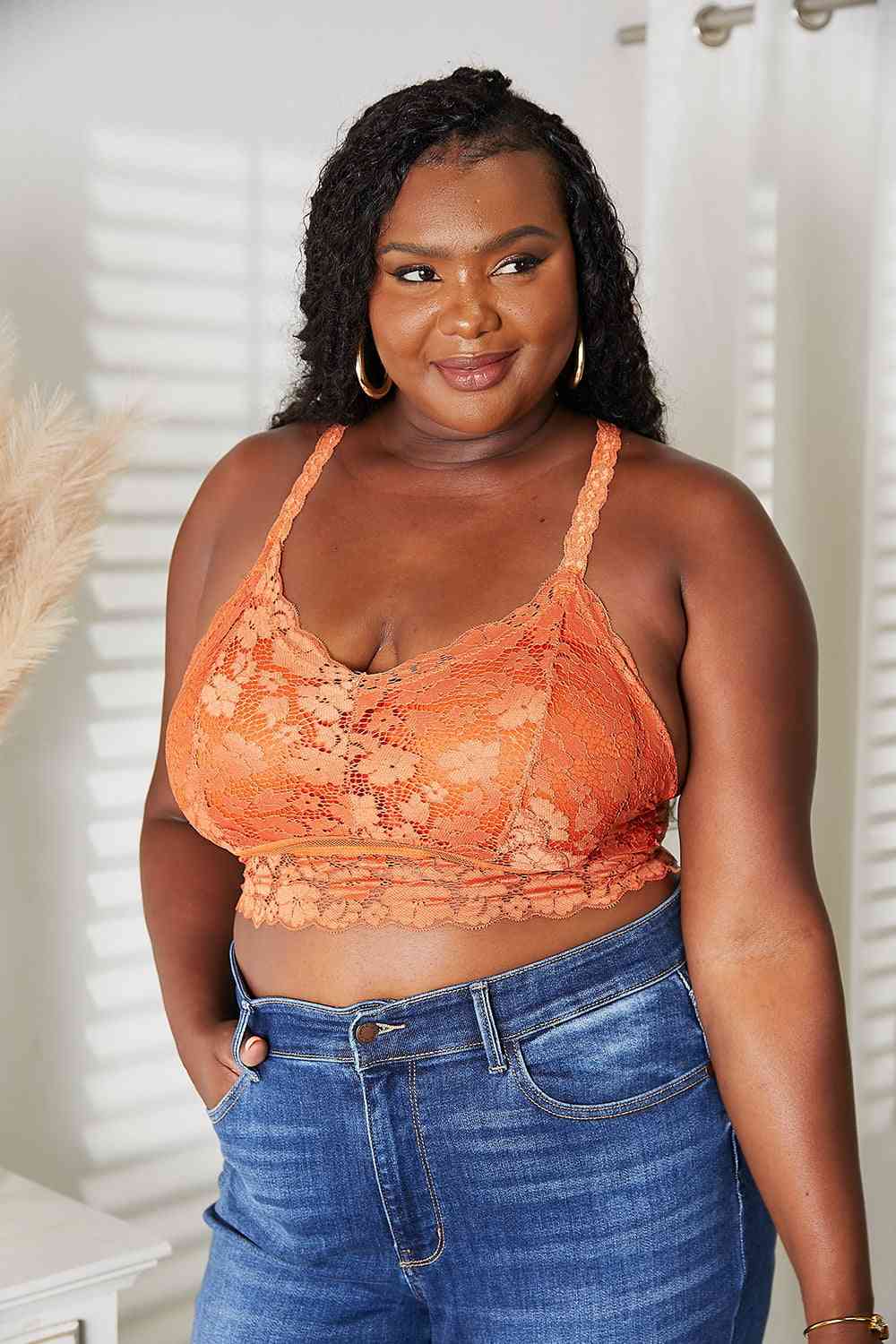 JadyK Juliette Crisscross Back Lace Bralette in Rust