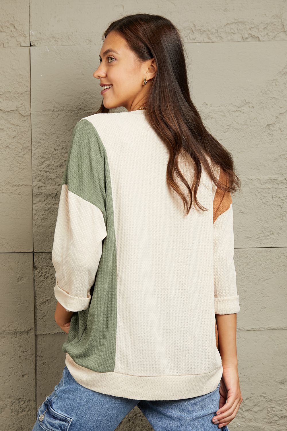 Tri-Color Pattern Long Sleeve in Cream