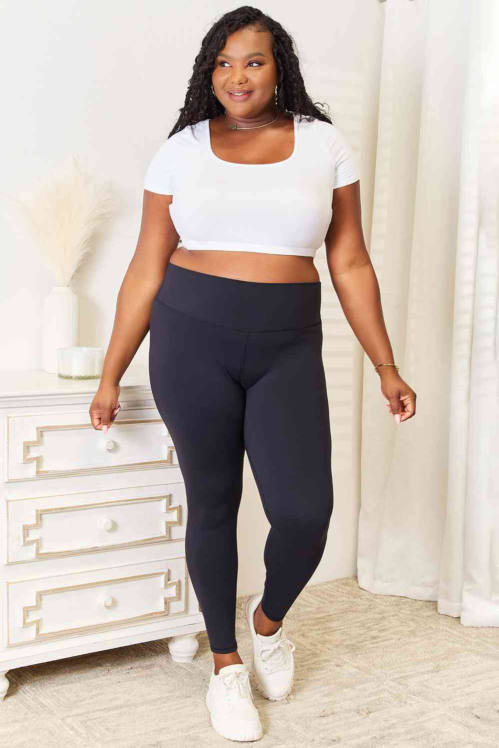 Wide Waistband Sports Leggings in White or Black