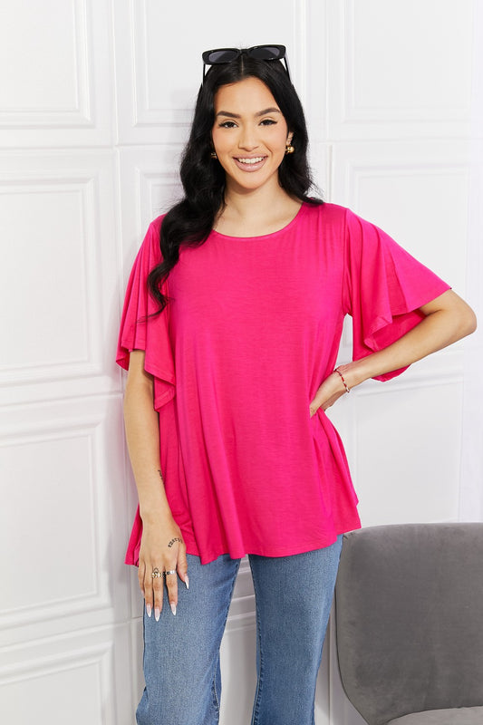 More Than Words Flutter Sleeve Top in Hot Pink