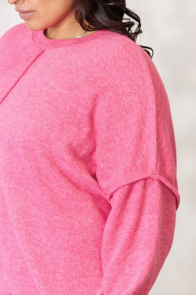 Center Seam Long Sleeve Sweatshirt in Fuchsia
