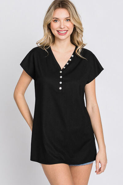 Black V-Neck Short Sleeve Shirt (MADE IN USA)