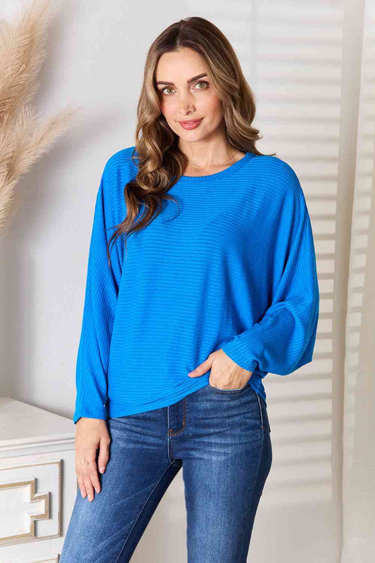 Round Neck Batwing Sleeve Blouse in Cobalt Blue