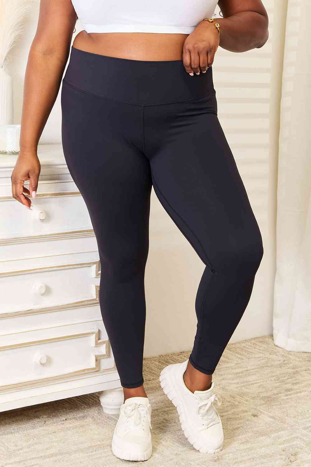 Wide Waistband Sports Leggings in White or Black