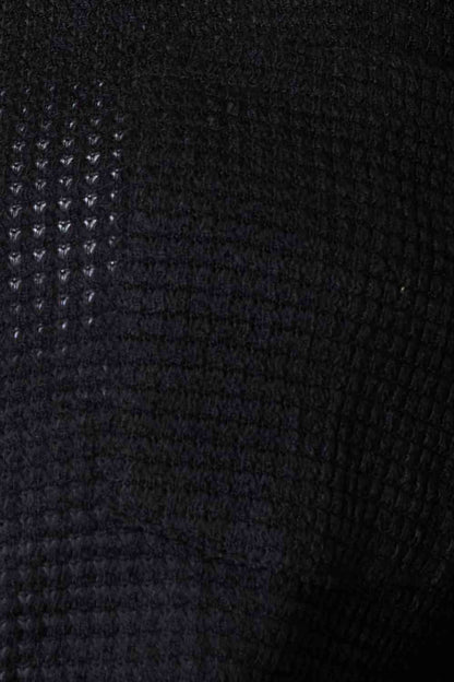 Black Waffle-Knit Collared Neck Dropped Shoulder Shirt
