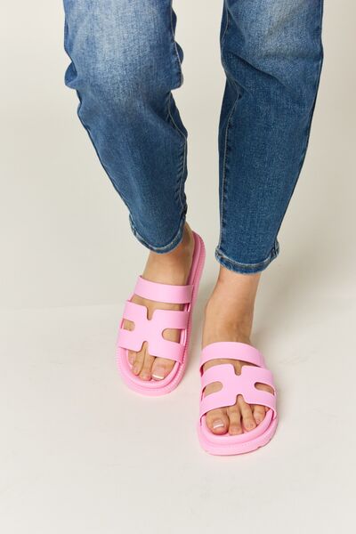 Pink Cutout Open Toe Flat Sandals