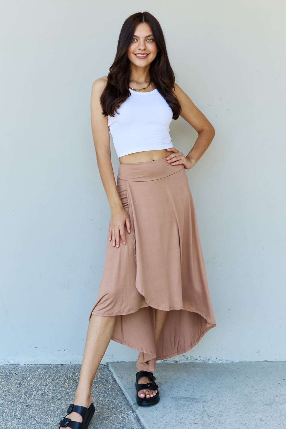 Choice High Waist Flare Maxi Skirt in Camel