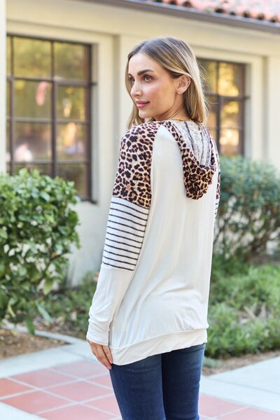 Leopard Contrast Drawstring Hoodie (MADE IN USA)
