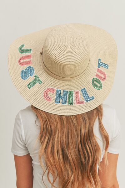 "Just Chill Out" Wide Brim Straw Hat
