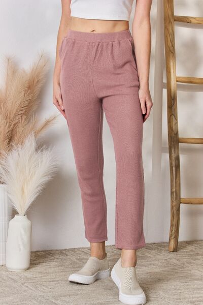Straight Leg Cropped Sweater Pants in Marsala