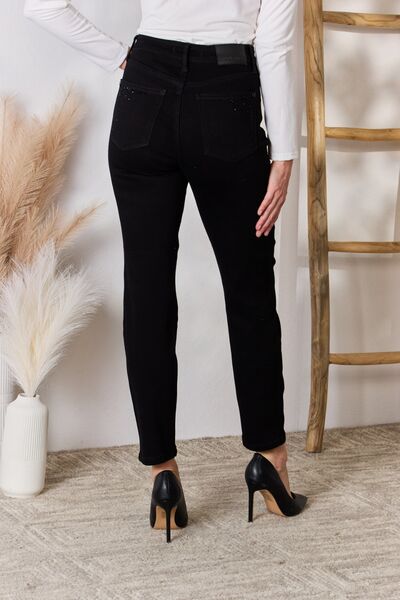 Judy Blue Rhinestone Embellishment Slim Jeans in Black
