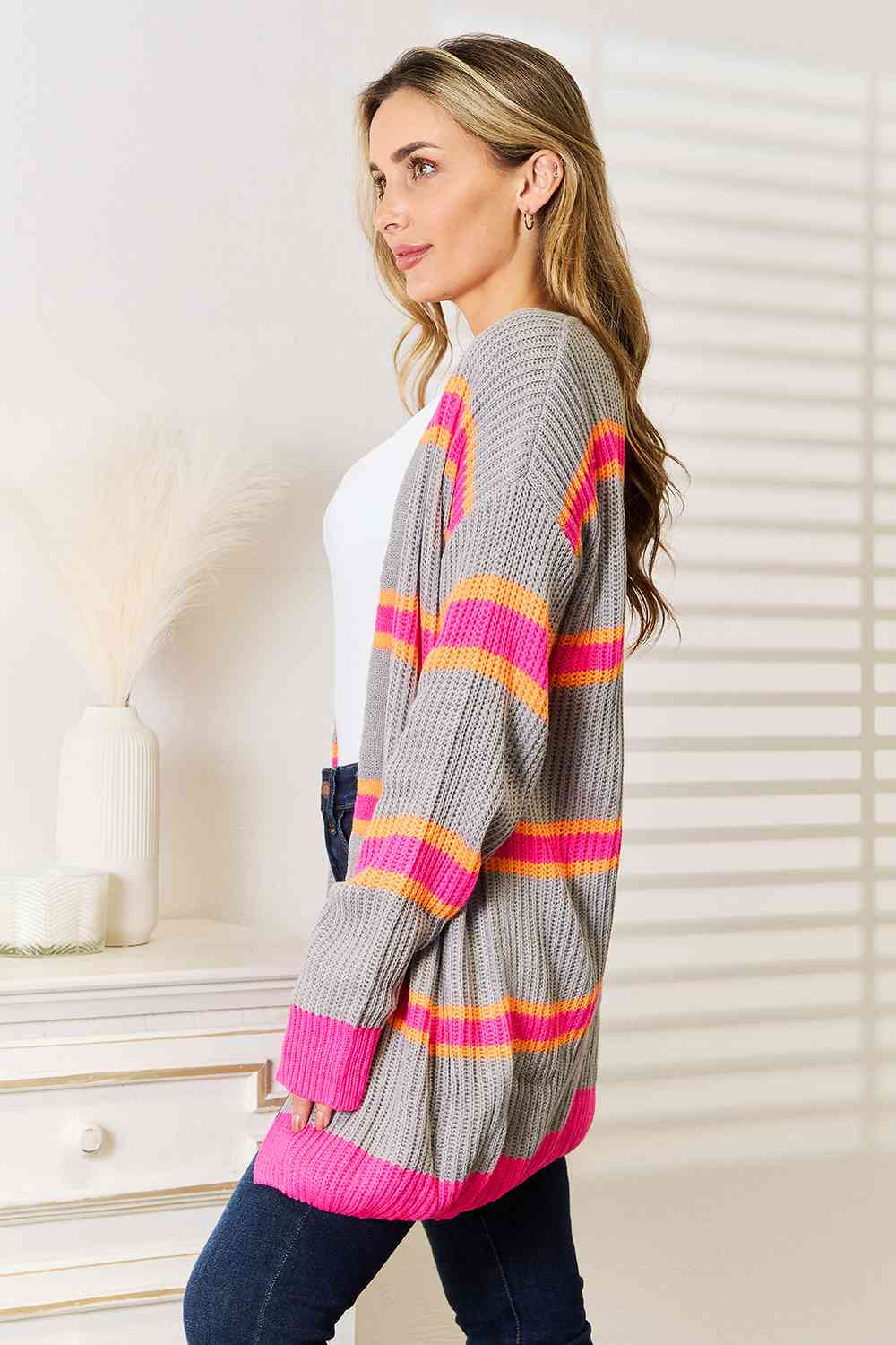 Ribbed Long Sleeve Cardigan in Charcoal