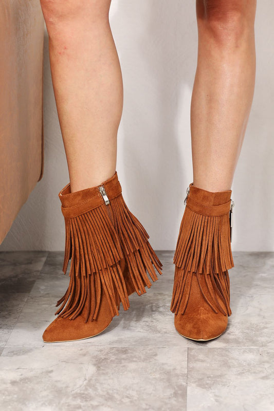 Women's Tassel Wedge Heel Ankle Booties in Ochre