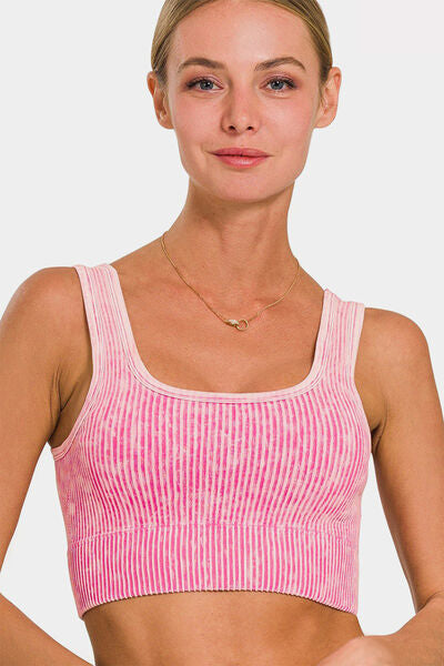 Ribbed Square Neck Wide Strap Tank in Ash Pink