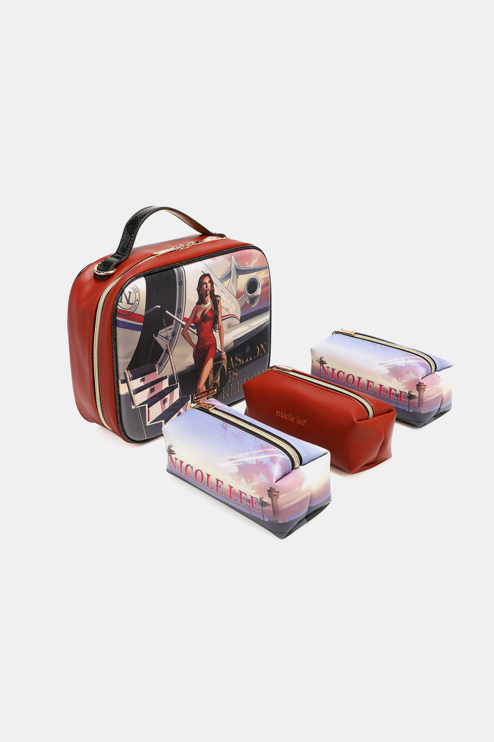 Printed Makeup Bag with Three Pouches