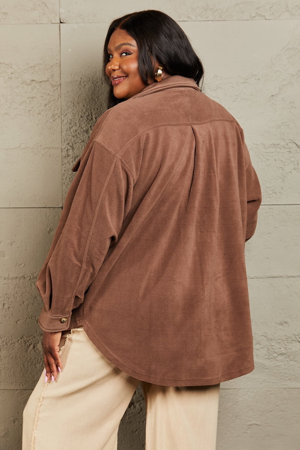 Cozy Girl Button Down Shacket in Coffee Brown